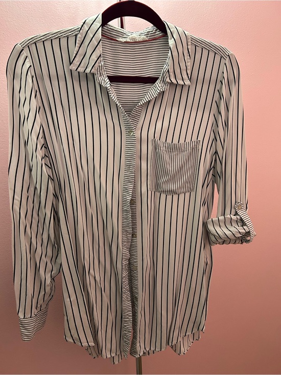 Jane and Delancey Tops - Jane and Delancey White Button-Down Shirt with Black Stripes